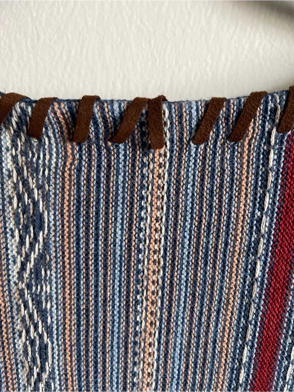 Chaps boho sweater striped southwestern desert leather trim M - Picture 5 of 7